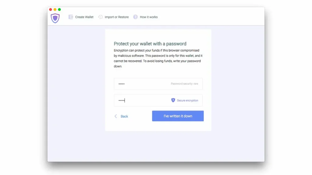 Створення паролю криптогаманця Guarda Wallet