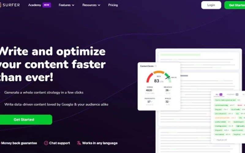 Surfer SEO – головна сторінка