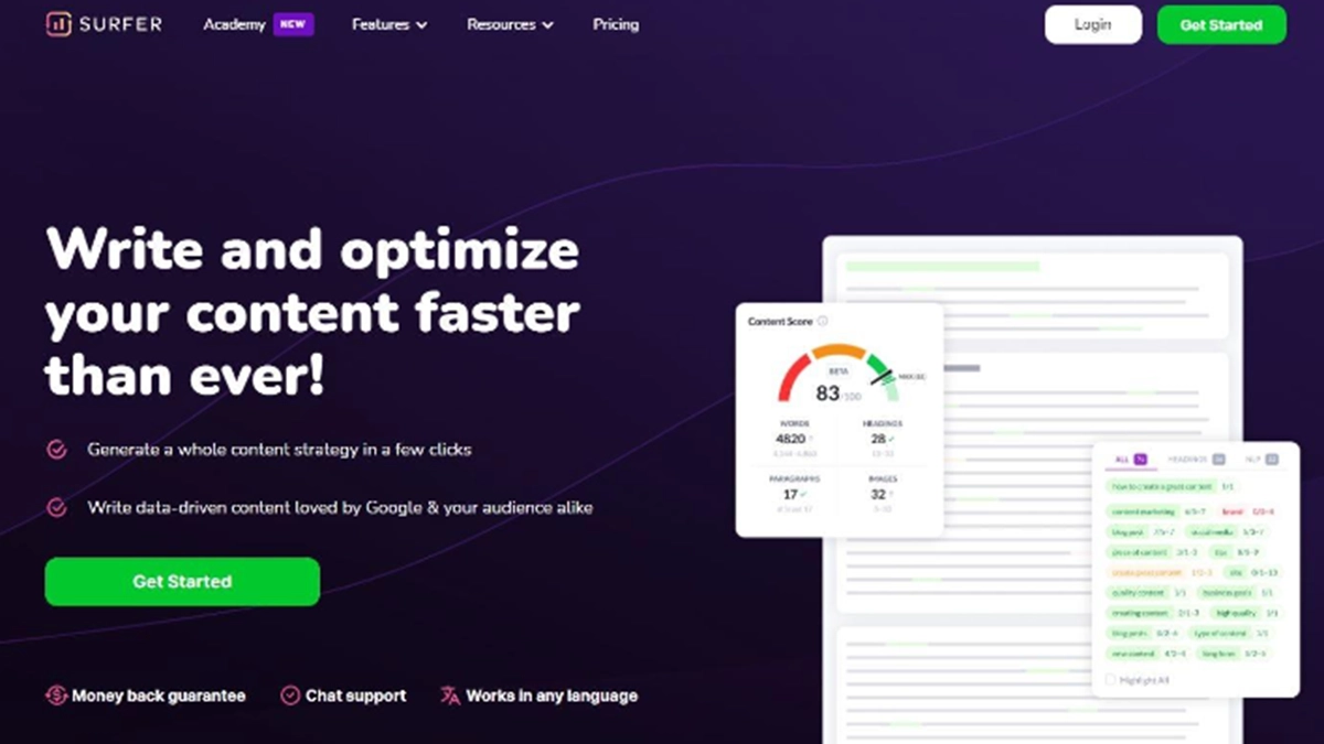 Surfer SEO – головна сторінка