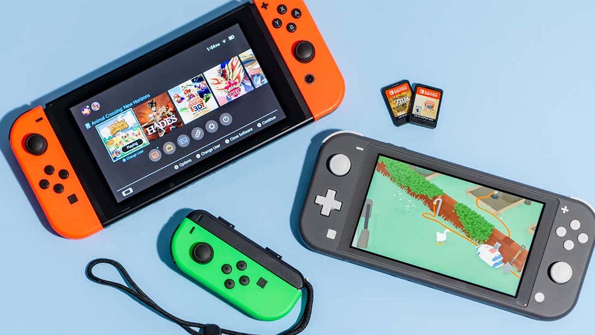 Two gaming consoles Nintendo Switch and Nintendo Switch Lite